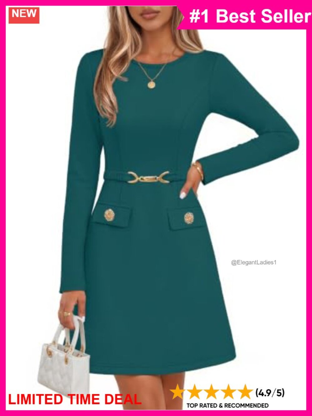 Long Sleeve A-Line Mini Dress with Belt Business Casual Work